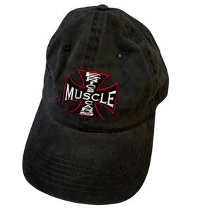 OTTO CAP Muscle Iron Cross Logo Black Adjustable Strap Cap‎ One Size Fits Most